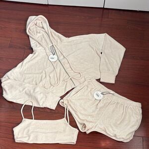 Elegant Cream Hoodie and Shorts Set